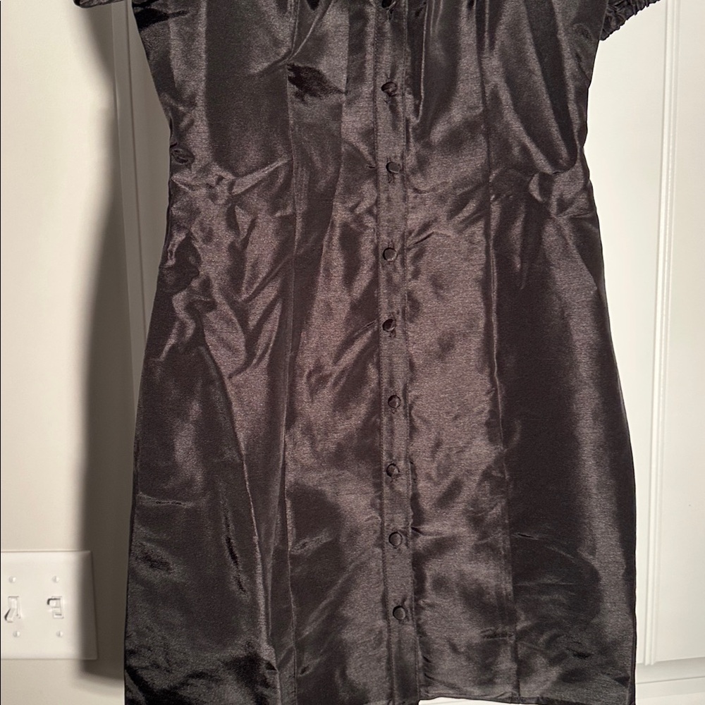 Anthropologie Hutch Cove Black Boat Neck Button Front Puff Sleeve Mini Dress - Picture 6 of 9